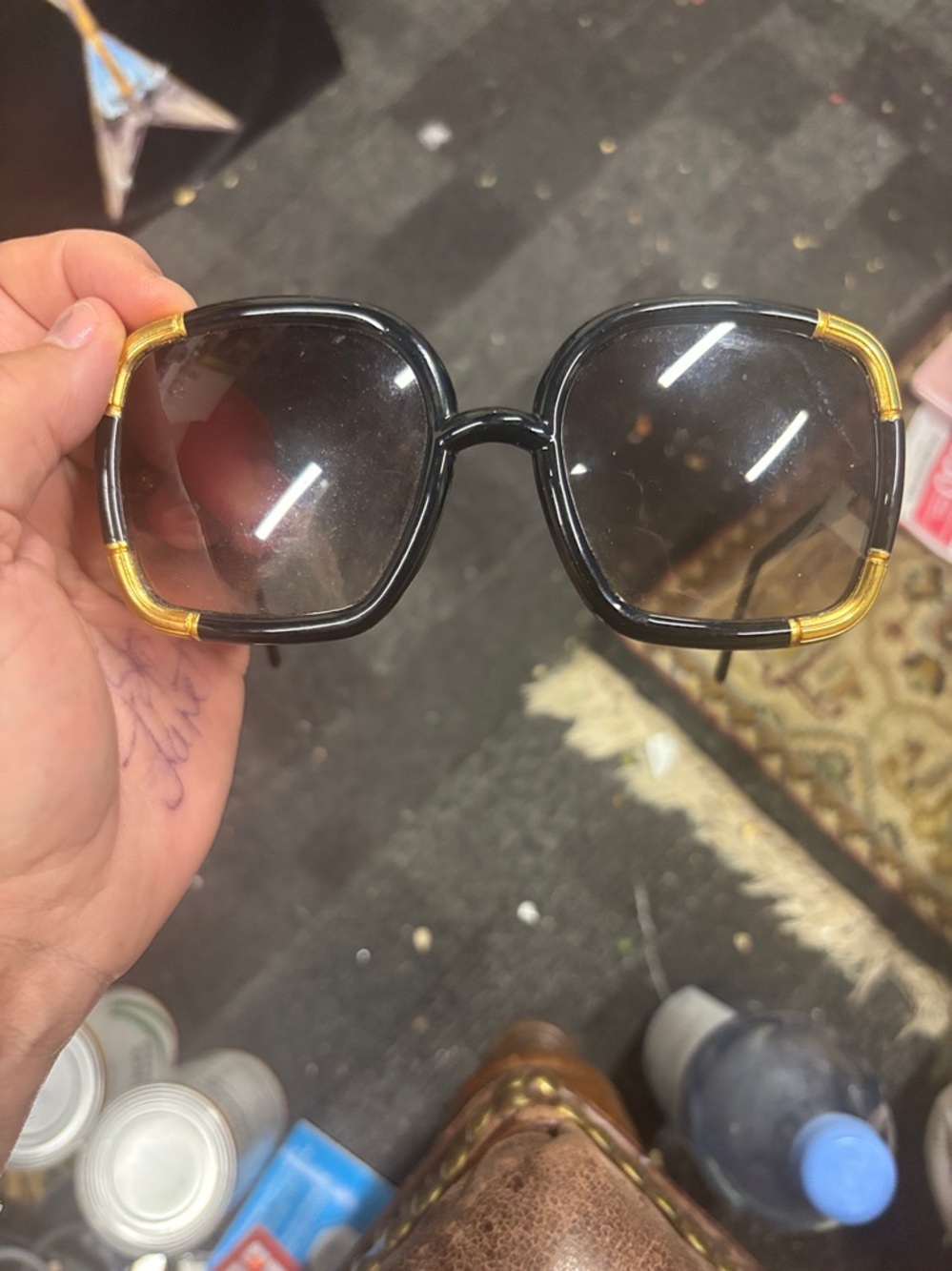 Black and Gold Oversized Women’s Sunglasses Ted Lapidus